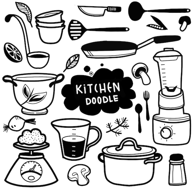 Set keuken gebruiksvoorwerp doodle