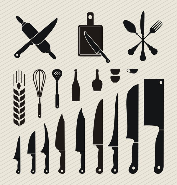Set keukengerei pictogram in platte ontwerpstijl