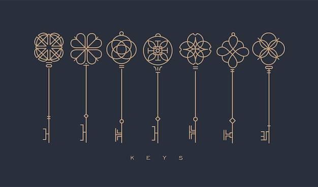 Vector set of key collection in modern line style