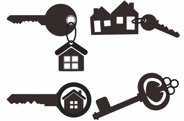 Vector set of key icon silhouettes with house hanger