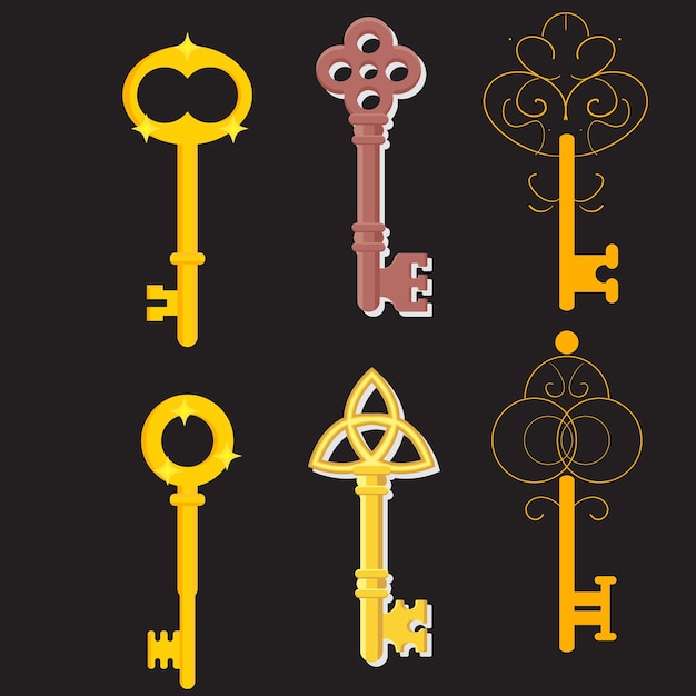 Set of key icons silhouettes on white background