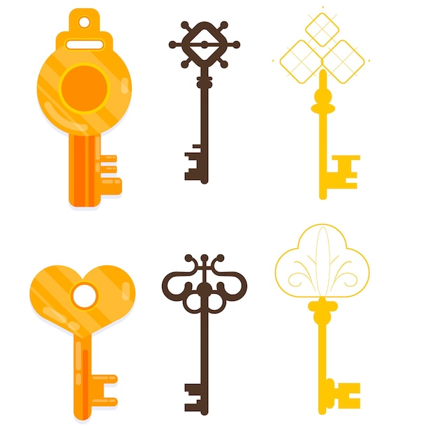 Set of key icons silhouettes on white background