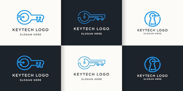 Set of key technology logo with simple circuit line