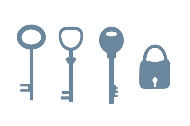 Set of keys in flat style vector illustration isolated on white background