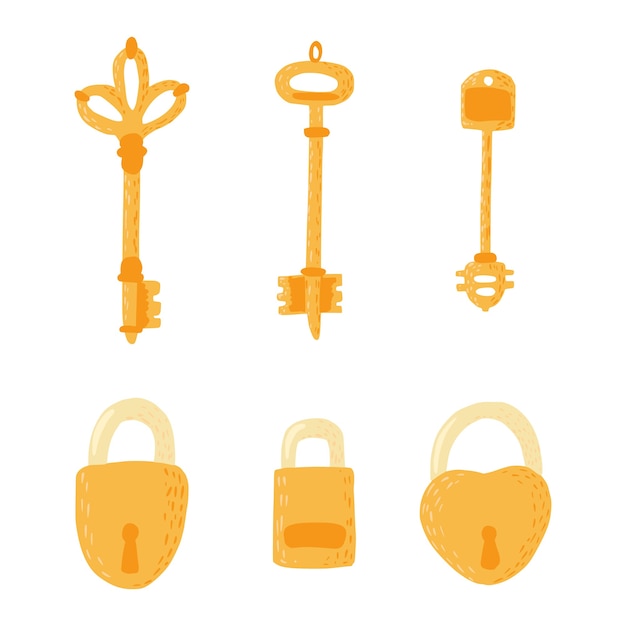 Set keys and locks on white background.