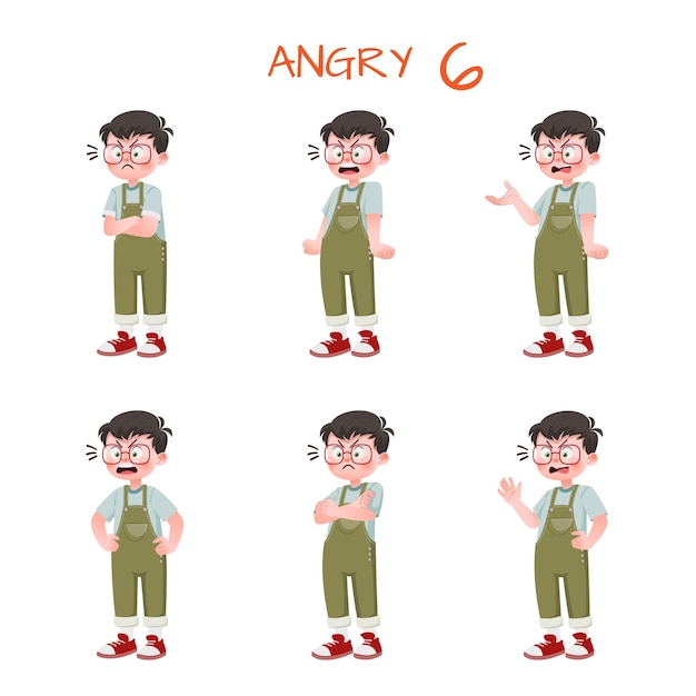 Vector set of kid boys showing angry