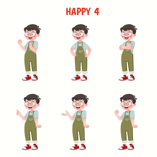 Vector set of kid boys showing cheerful