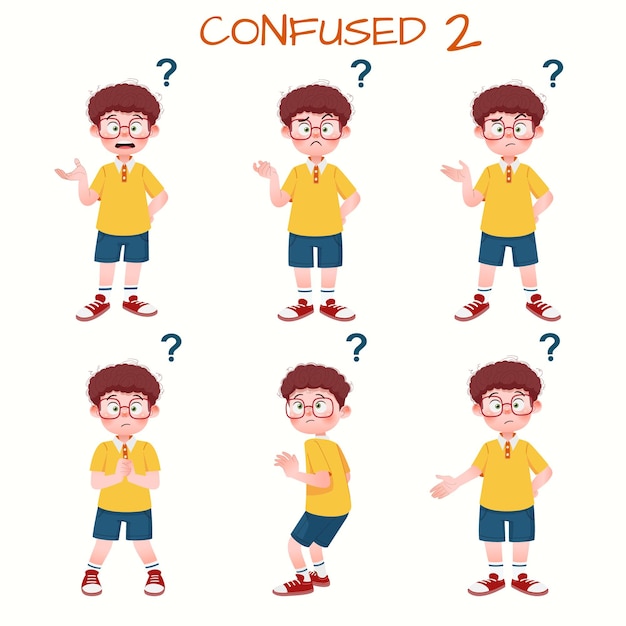 Set of kid boys showing confused