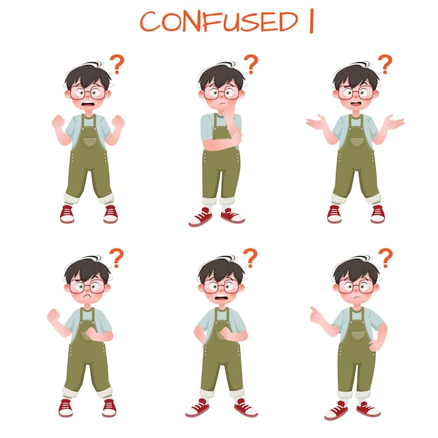 Set of kid boys showing confused