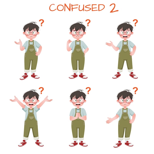 Set of kid boys showing confused