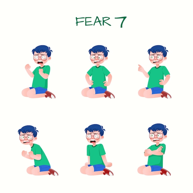 Set of kid boys showing fear