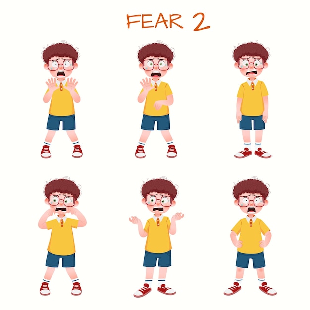 Set of kid boys showing fear