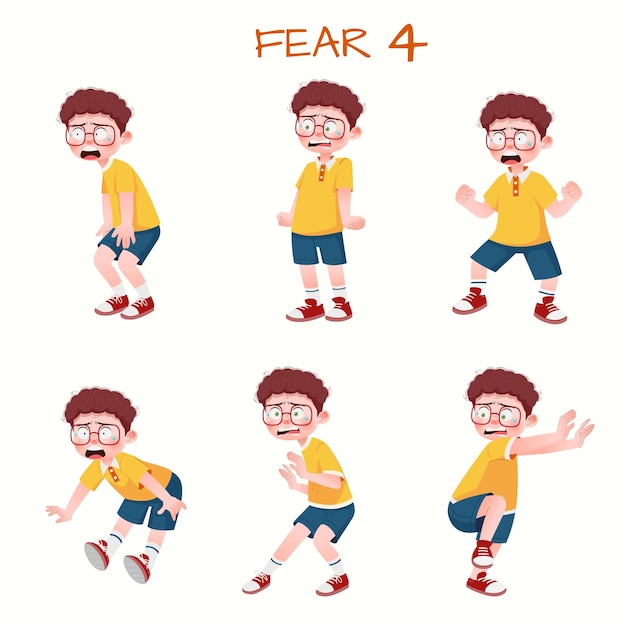 Set of kid boys showing fear