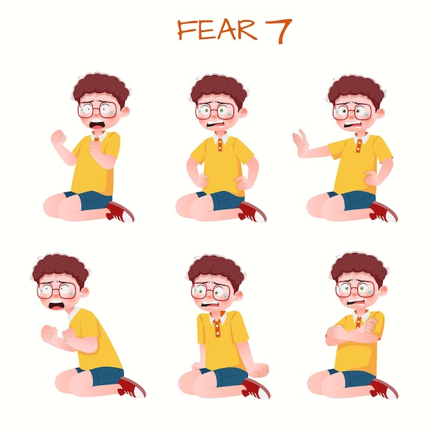 Set of kid boys showing fear