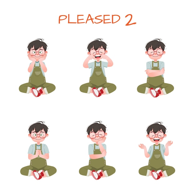 Vector set of kid boys showing pleased