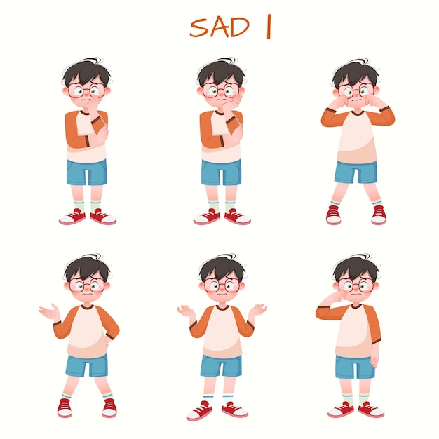 Set of kid boys showing sad