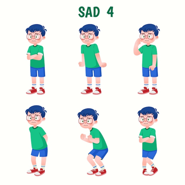 Set of kid boys showing sad