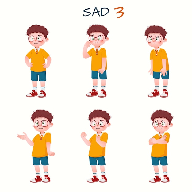 Set of kid boys showing sad