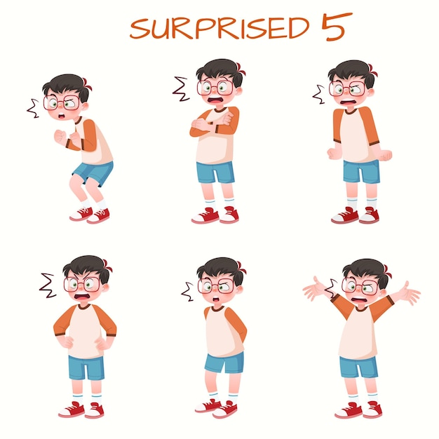 Set of kid boys showing surprised