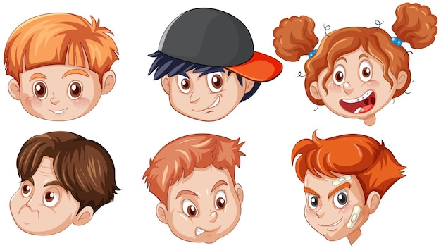 a set of kid's head emotion on white background