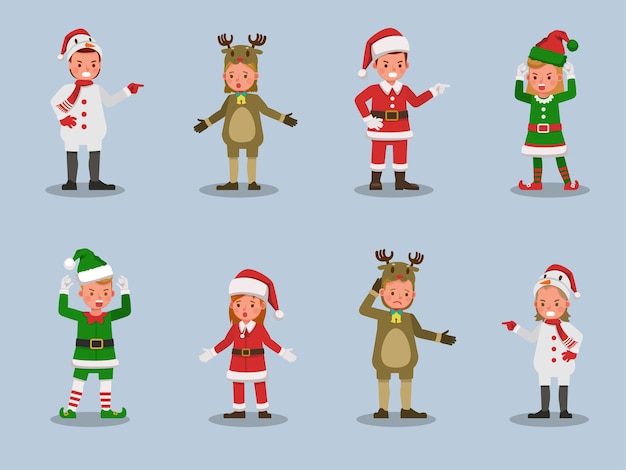 Vector set of kids boy and girl wearing christmas costumes character