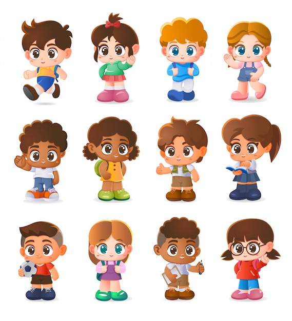 Vector set of kids, character design, cartoon