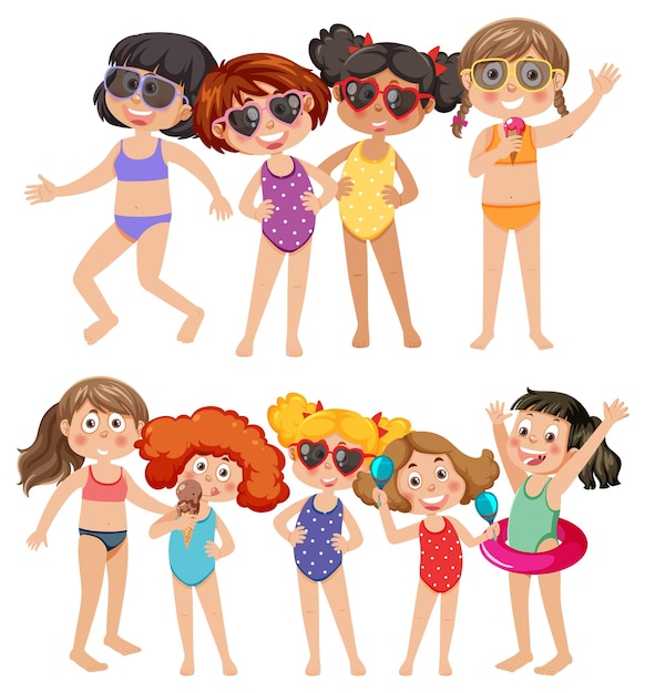 Vector set of kids character with summer element