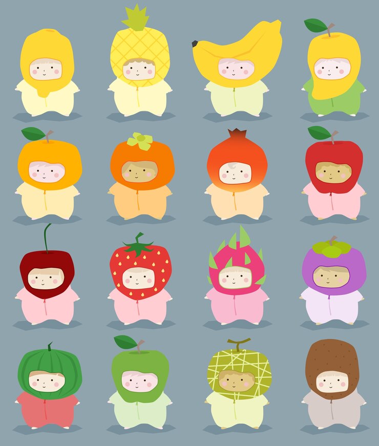 かわいいフルーツコスチュームの子供のセット