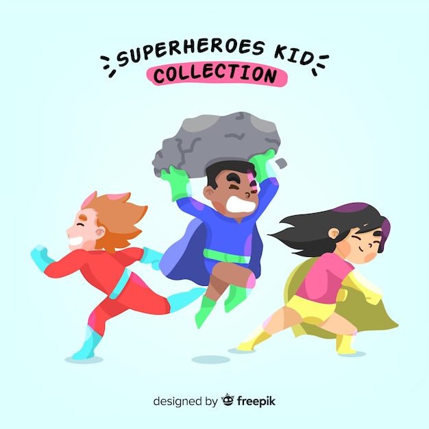 Set of kids dressed as superheroes