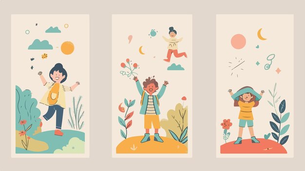 Vector set of kids flat vector illustration