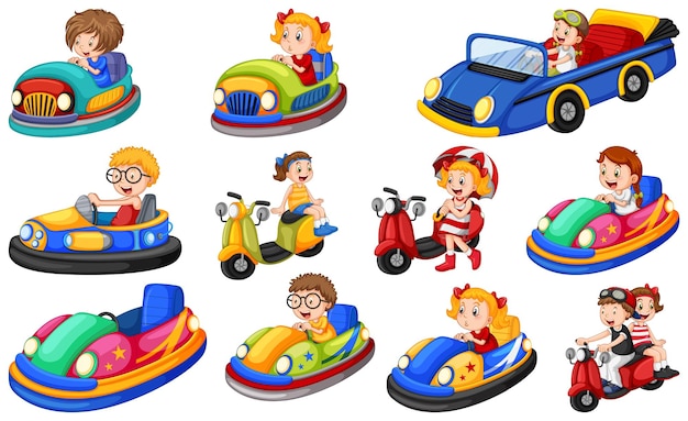 Set of kids riding gokart