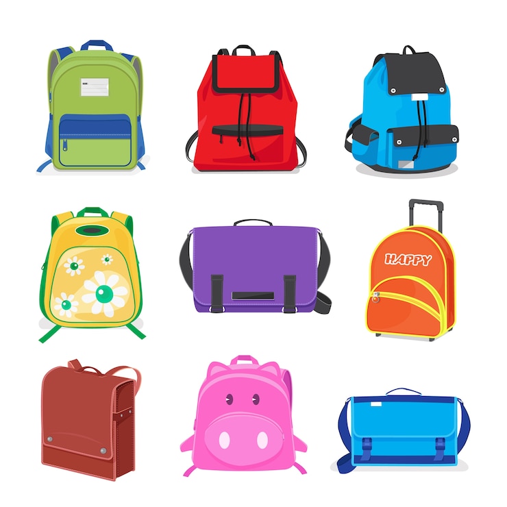 Vector set of kids school bags isolated