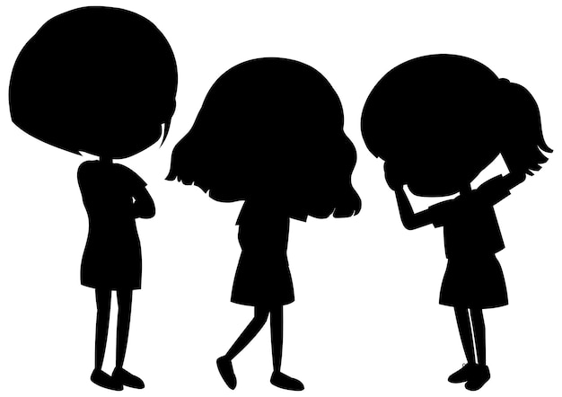 Set of kids silhouette cartoon character