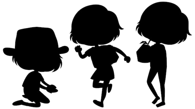 Set of kids silhouette cartoon character