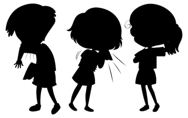 Set of kids silhouette cartoon character