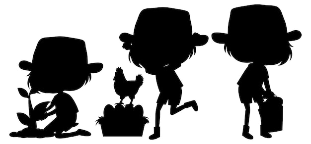 Vector set of kids silhouette cartoon character