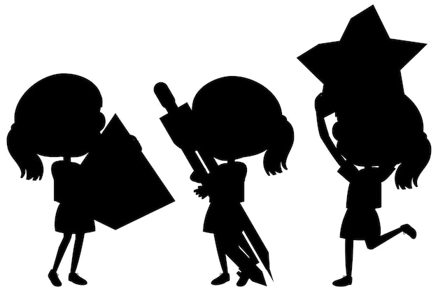 Set of kids silhouette cartoon character