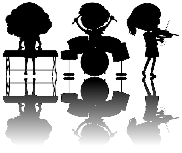 Vector set of kids silhouette with reflex