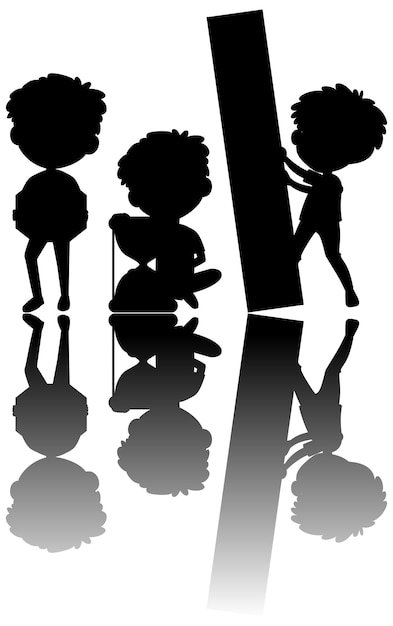 Set of kids silhouette with reflex