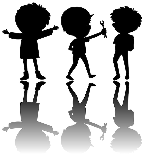 Vector set of kids silhouette with reflex