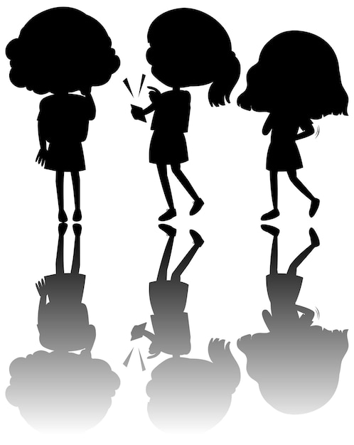 set of kids silhouette with reflex