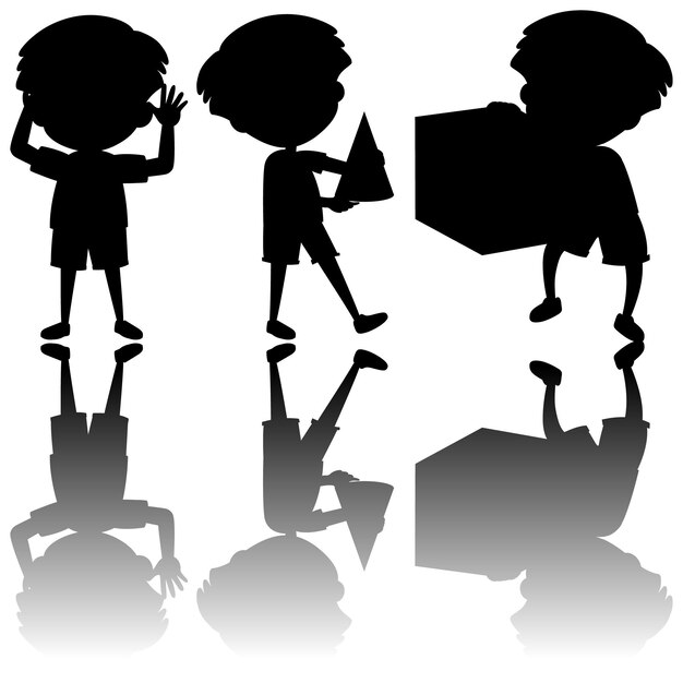 set of kids silhouette with reflex
