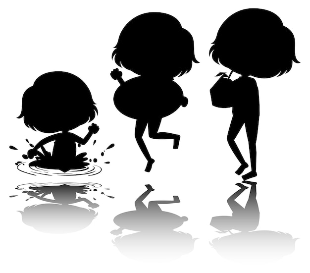set of kids silhouette with reflex