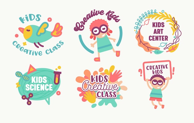 Vector set kids sticker, creative class, isolated on white background.