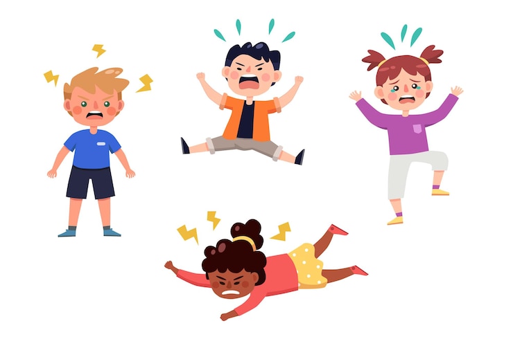 Set of kids throwing tantrum