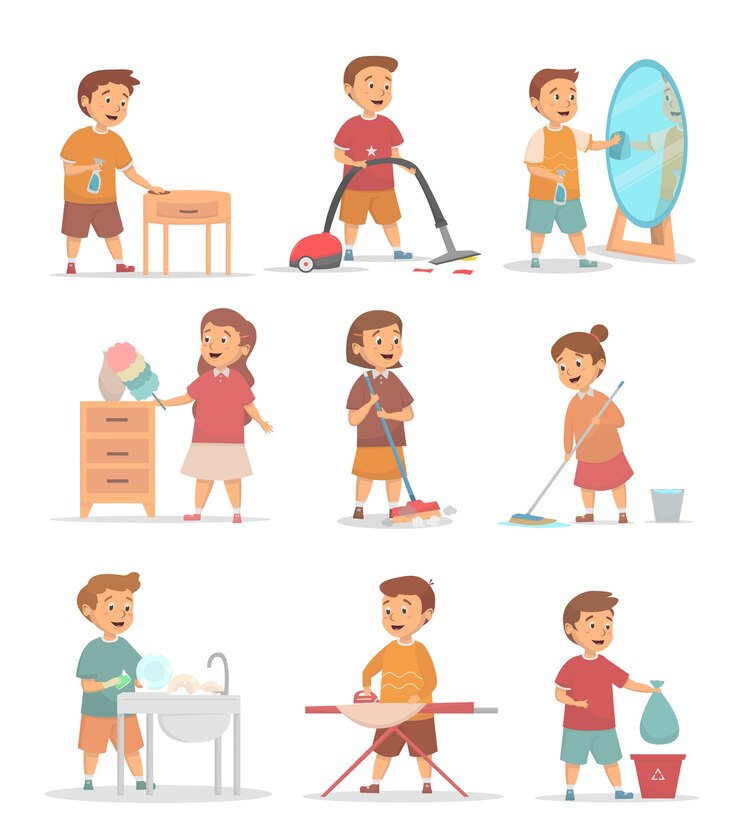 Set of kids various clean activity illustration