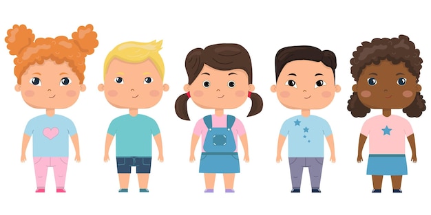 Set of kids. Vector set of preschoolers children different nationality.