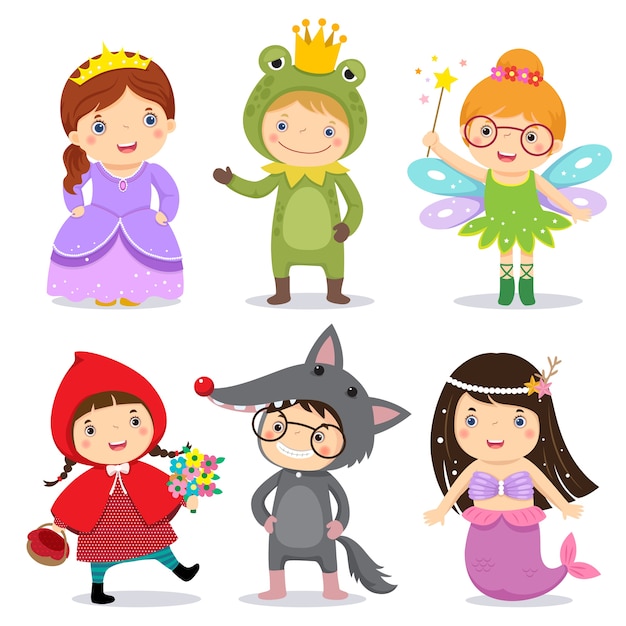 Vector set of kids wearing in fairy tale theme