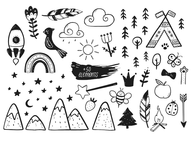 Vector set kinderkamer scandinavische doodles