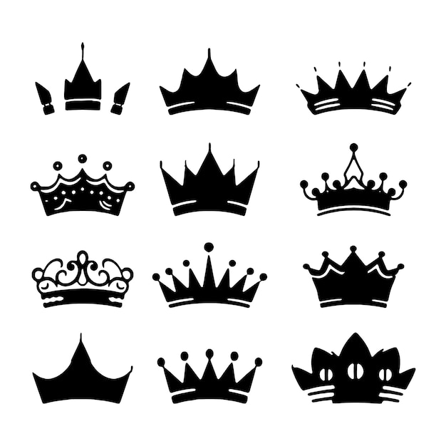 Vector set of king crowns and icon on white background royal symbols crown icons set crown silhouette